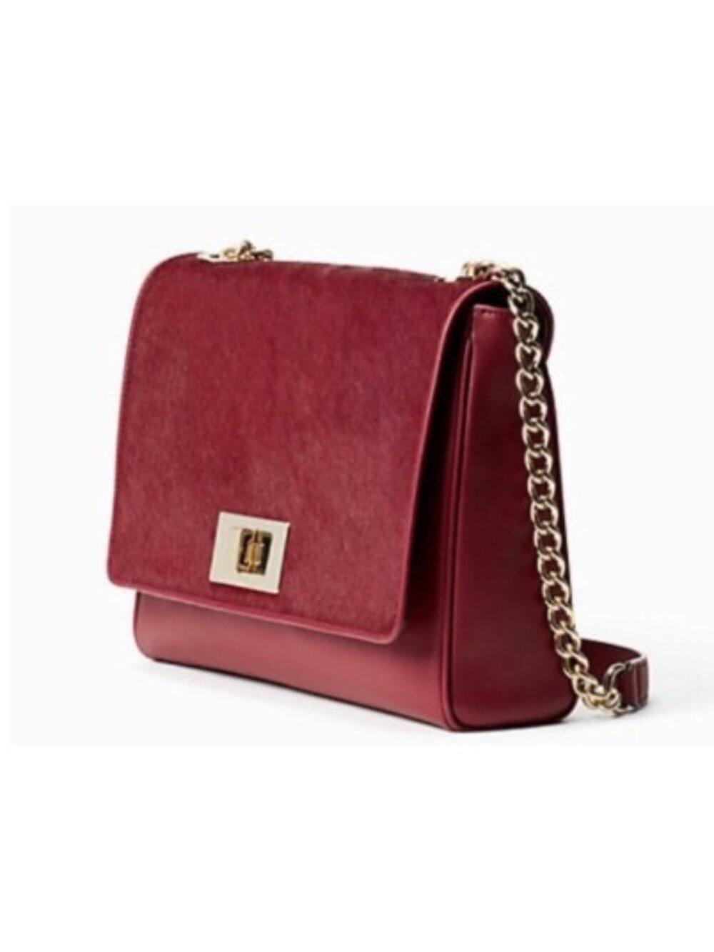 Kate Spade New York Merlot Calf Hair Chain Shoulder Bag Turn Lock EUC
